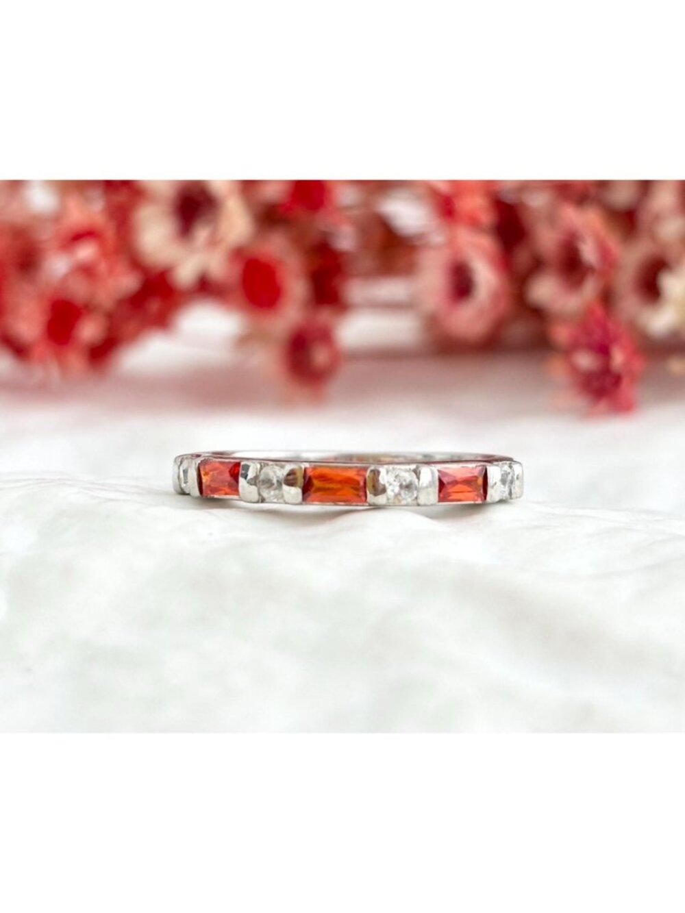 Tourmaline Baguette Cut Gemstone Lined Sterling Silver 925 Vintage Ring sz 7.25